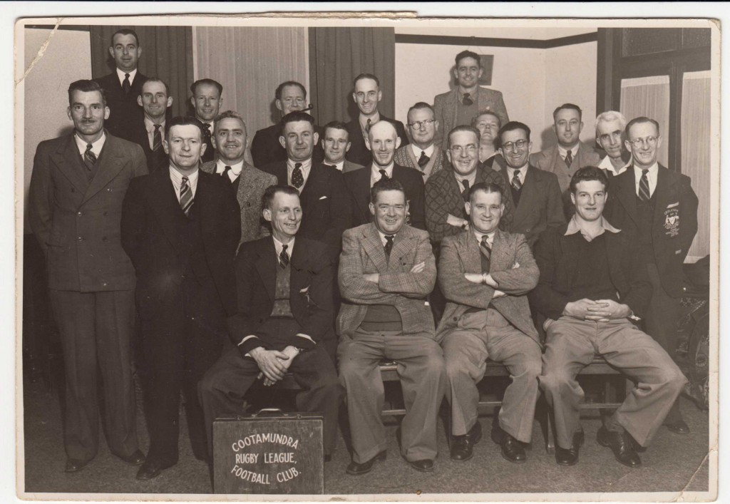 A proud committee in 1947: Seated from left: Harold Fuller, Harry Pinkstone, Fred Smith, Bob Hobbs. Standing: --- , --- , Austie Fuller, Phil Moses (in black suit next to Harold Fuller), --- , Ray Ward, Harry Whitton (as the back), Tiny Roberts, Gordon Smith? , .....