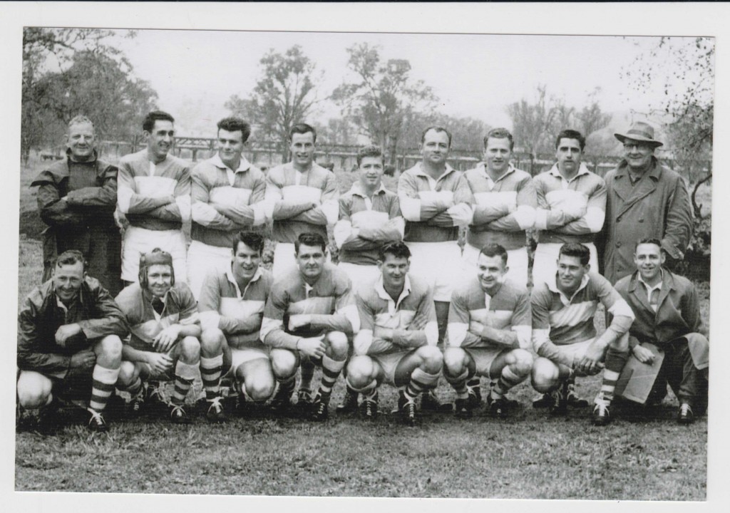 Thought to be the team that defeated Gundagai for the Maher Cup in 1958 and should include: Brian Hawkins, Ernie Williams, Darrell Fazio(c), Ron Turner, Bill Bell, Bob Bell, Ken Bell, Bryan O’Connor, Trevor Moore, Sid Winters, Kevin Chuck, Ross Warner, Jack Slavin 