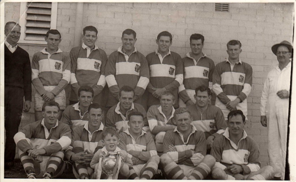 The Cup again in 1965: Back from left - Harold Fuller, Graham Coleman, Gavin Crofton, Gary Lanham, Brian Coleman, Ian Graham, Chris Roberts, with Tom Mooney in the overalls: Middle - Jim Moon, Tom Spain, Peter Faulkner, Pat Wilson: Front - Max Palmer, Jim Taber, John Meale, Alan Ackland and Toby Schofield.