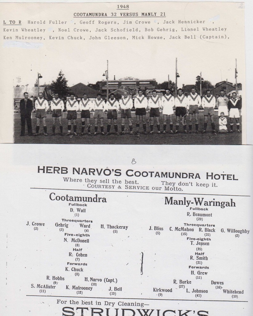 In 1948 Cootamundra held the Maher Cup for most of the year - and topped it off by thrashing Manly.