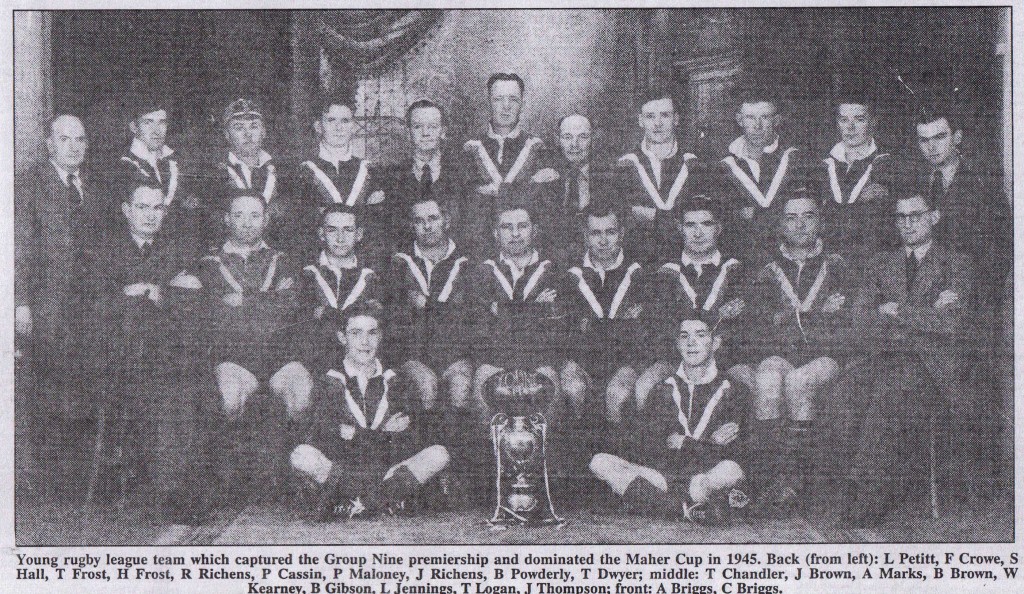 Sid Hall aged 43 wearing his cap in the Young Maher Cup winning team of 1945.
