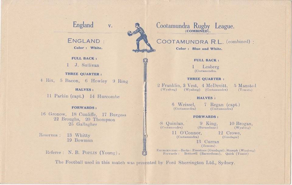 England versus Cootamundra (and friends) 1924